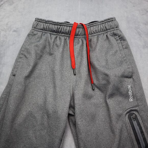 Reebok Pants Mens Gray Elastic Waist Red Drawstring Zip Pocket Sweatpants - Picture 7 of 16